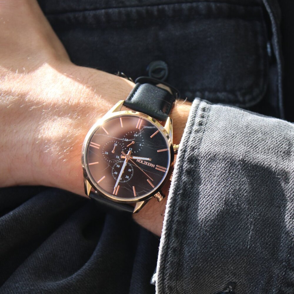 Rose Gold Marble Holzkern Watch
